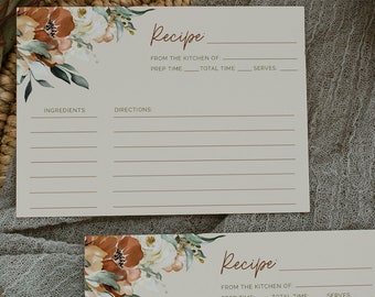 JUNIPER - Boho Fall Wedding Recipe Card, Wedding Favors, Instant Download, Editable, Printable Fall Wedding card, recipe cards, fall floral