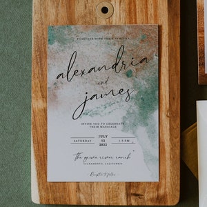 BLAKELY - Jade + Gold Wedding Invitation Suite, Deep Forest Green, Minimalist Invite, Winter Invite, Teal Invitation, printable, wintergreen