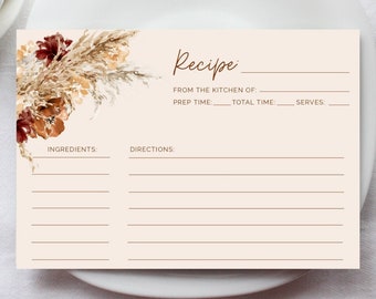 KAYDENCE - Boho Wedding Recipe Card, Wedding Favors, Instant Download, Editable, Printable Fall Wedding card, recipe cards, fall floral, diy