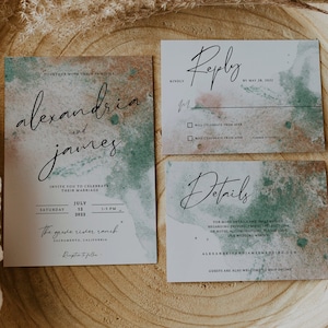 BLAKELY - Jade + Gold Wedding Invitation Bundle, Deep Forest Green, Minimalist Invite, Winter Invite, Teal Invite, printable, wintergreen