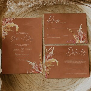KENNA - Boho Rust Wedding Invitation Bundle, Orange Wedding Invitation Set, Instant Download, Editable, Printable Fall Wedding Set, DIY