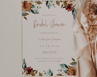 CLOVE - Rust Fall Bridal Shower Invitation, Bridal Shower Template, Instant Download, Editable Invite, Printable burnt orange invite, DIY