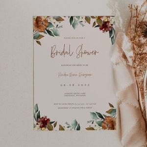 CLOVE - Rust Fall Bridal Shower Invitation, Bridal Shower Template, Instant Download, Editable Invite, Printable burnt orange invite, DIY