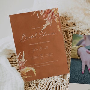 KENNA - Boho Burnt Orange Bridal Shower Invite, Rust Bridal Shower Invitation Template, Instant Download, Editable, Printable Fall Shower