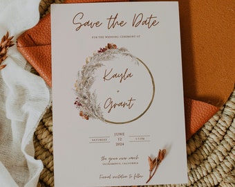 KAYDENCE - Rust Boho Save the Date, Pampass Grass, burnt orange, Instant Download, Editable invitation set, Fall Wedding, DIY