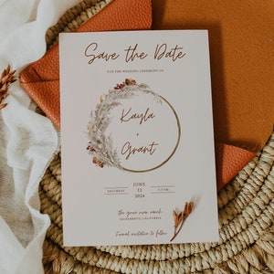 KAYDENCE - Rust Boho Save the Date, Pampass Grass, burnt orange, Instant Download, Editable invitation set, Fall Wedding, DIY