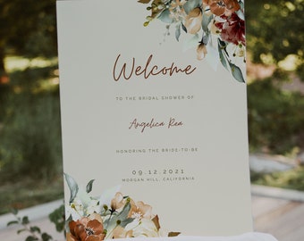 JUNIPER - Boho Fall Bridal Shower Welcome Sign, Wedding Template, Instant Download, Editable Wedding Sign, Printable Fall Sign, Rust, DIY