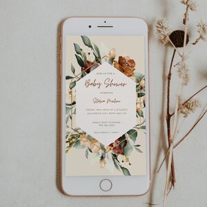 JUNIPER - Digital Baby Shower Invitation, digital invite, baby shower invite, rustic, boho fall baby shower, diy, simple, rust, floral, cute