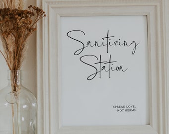 NORAH - Minimalist Sanitizing Station Sign, Modern Wedding Template, Instant Download, Editable Sign, Printable Hand Sanitizer Sign, diy