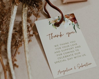 JUNIPER - Boho Fall Wedding Thank You Card + Tag, Wedding Template, Instant Download, Editable Thankyou card, Printable Fall Wedding card