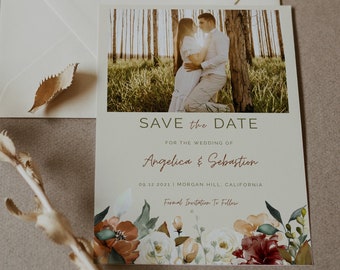 JUNIPER - Boho Fall Wedding Save the Date, Wedding Template, Instant Download, Editable wedding card, Printable Fall Wedding, Rust, Bohemian
