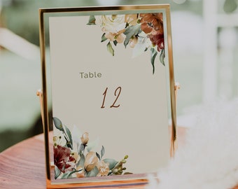 JUNIPER - Boho Fall Wedding Table Number, Wedding Template, Instant Download, Editable Wedding Sign, Printable Fall Wedding, orange, rust