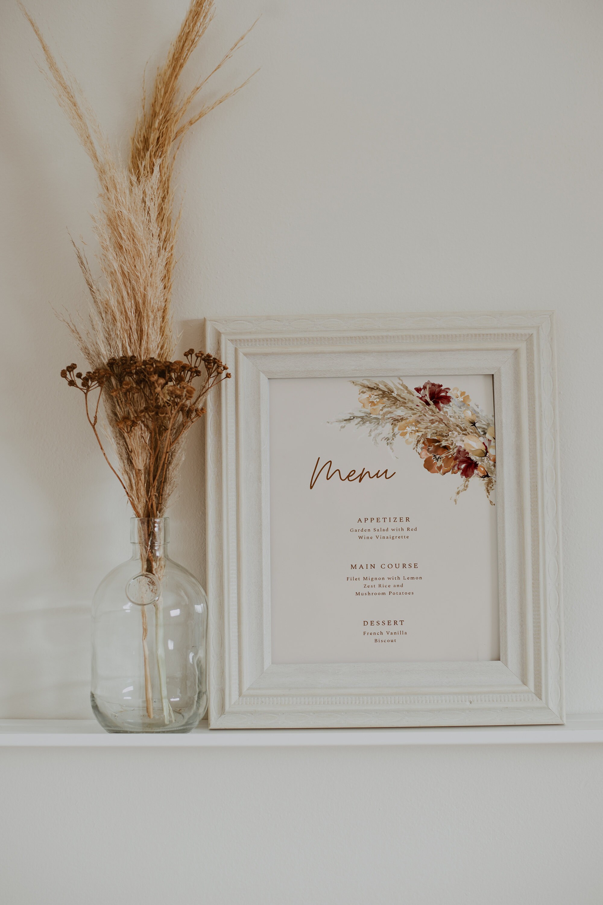 KAYDENCE Rust Boho Wedding Menu, Pampass Grass Wedding, Terra Cotta