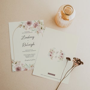 RALEIGH Soft Floral Arch Wedding Invitation Suite, Roses and Peonies, Neutral wedding invite, Boho Invitation Template, Instant Download image 8