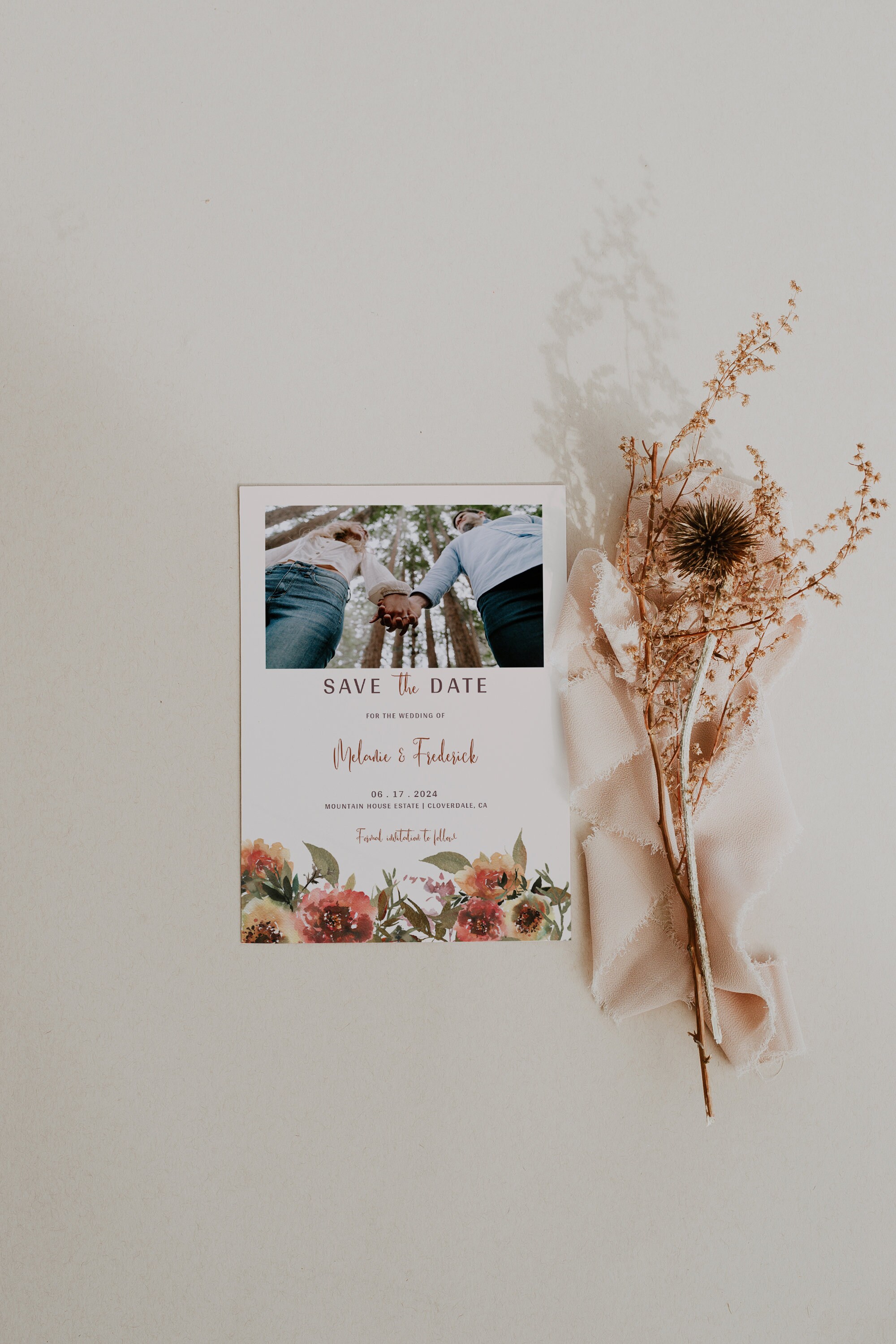 FAYE - Boho Fall Save the Date, Orange Wedding Invitation Template, Instant Download, Editable Wedding Invite, Printable Sunset Wedding, DIY