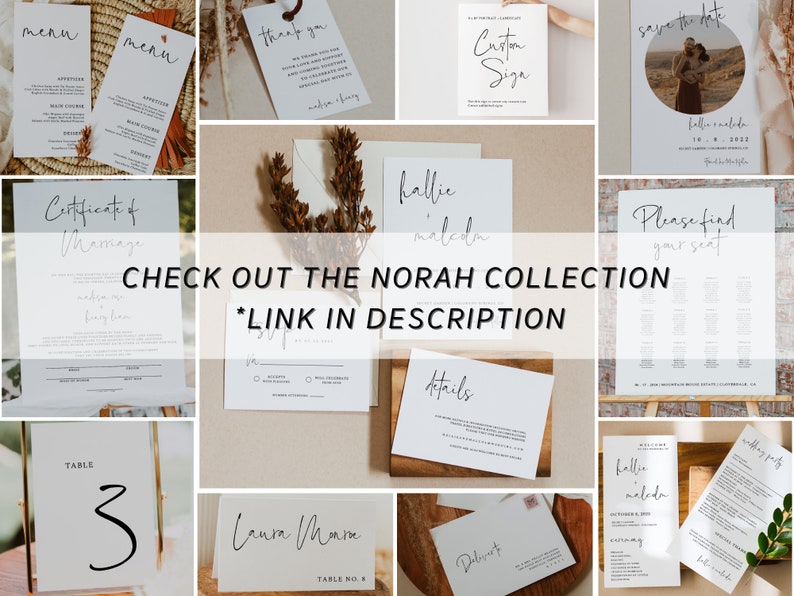NORAH Minimalist Table Number, Modern Wedding Template, Instant Download, Editable table no Sign, Printable table Sign, diy sign, elegant image 4