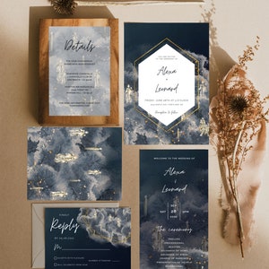 PARVATI Magical Floating Candles Invitation Collection, Navy Wedding Invitation, Instant Download, Magical Invite , Navy Invitation image 2