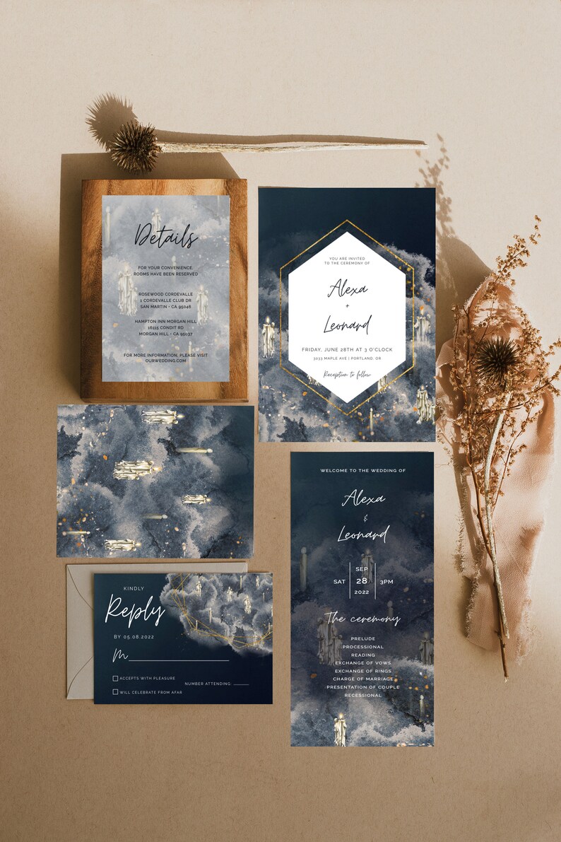 PARVATI Magical Floating Candles Invitation Collection, Navy Wedding Invitation, Instant Download, Magical Invite , Navy Invitation image 2