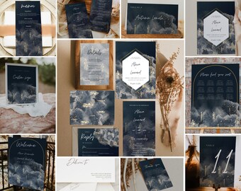 PARVATI - Magical Floating Candles Invitation Collection, Navy Wedding Invitation, Instant Download, Magical Invite , Navy Invitation