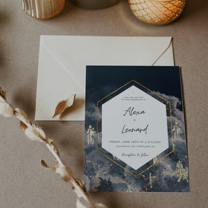 PARVATI Magical Floating Candles Invitation Collection, Navy Wedding Invitation, Instant Download, Magical Invite , Navy Invitation image 3