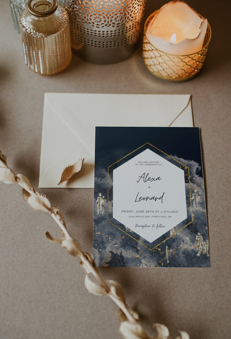 PARVATI Magical Floating Candles Invitation Collection, Navy Wedding Invitation, Instant Download, Magical Invite , Navy Invitation image 3