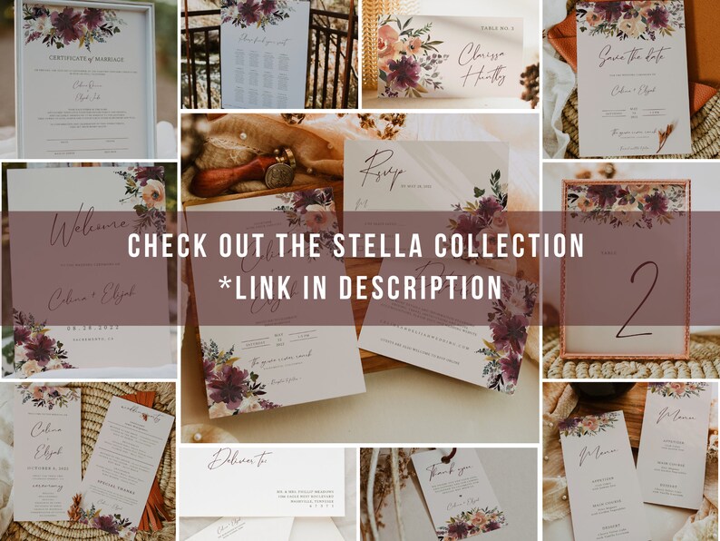 STELLA Boho Burgundy Save the Date, Trendy Mustard save the date, Instant Download, Rustic Fall Invitation, teracotta, rust, yellow, diy image 6