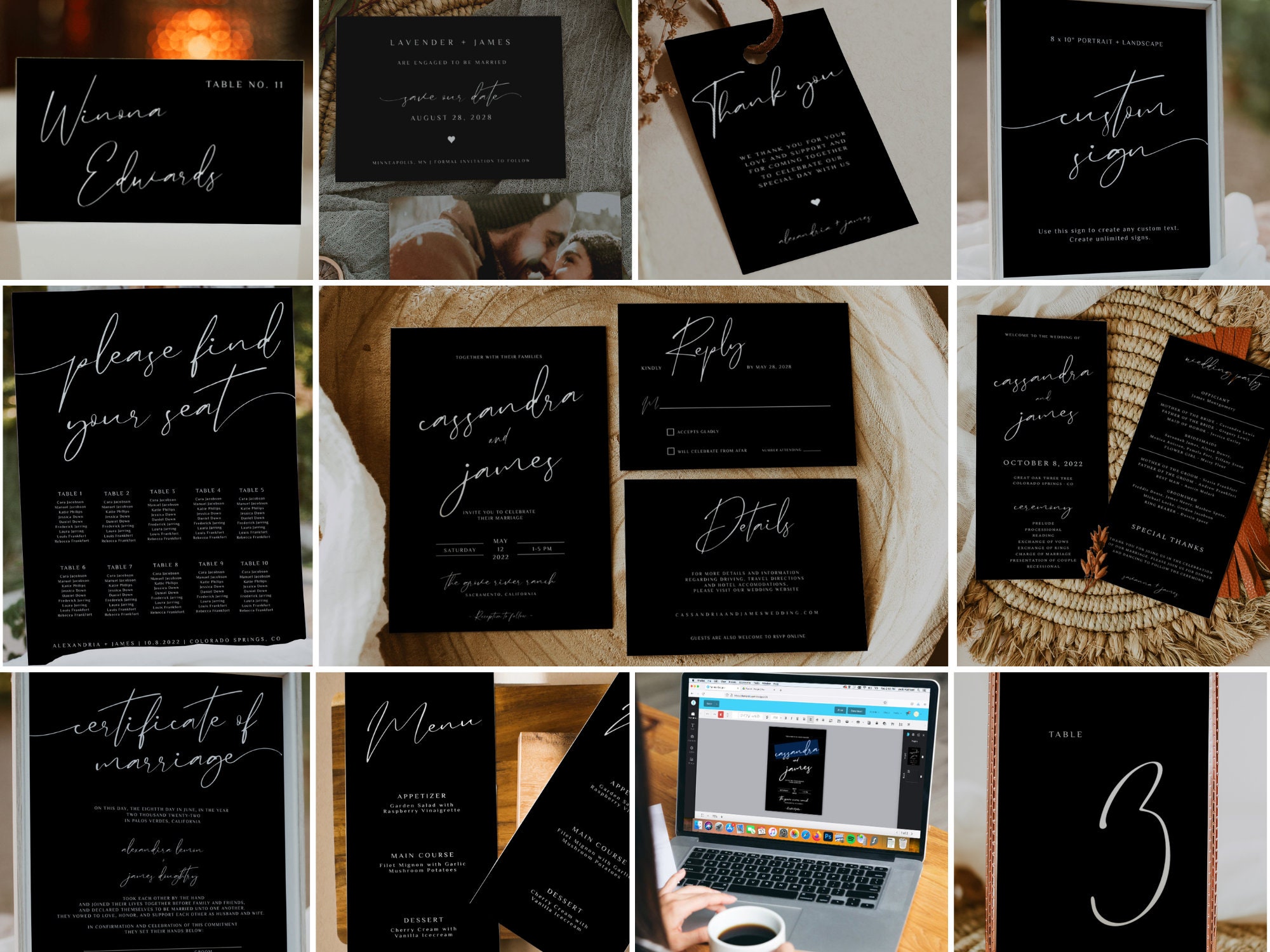 REMY - Minimalist Black and White Wedding Collection, Modern Wedding Template, Instant Download, Editable Wedding Set, DIY Wedding Bundle