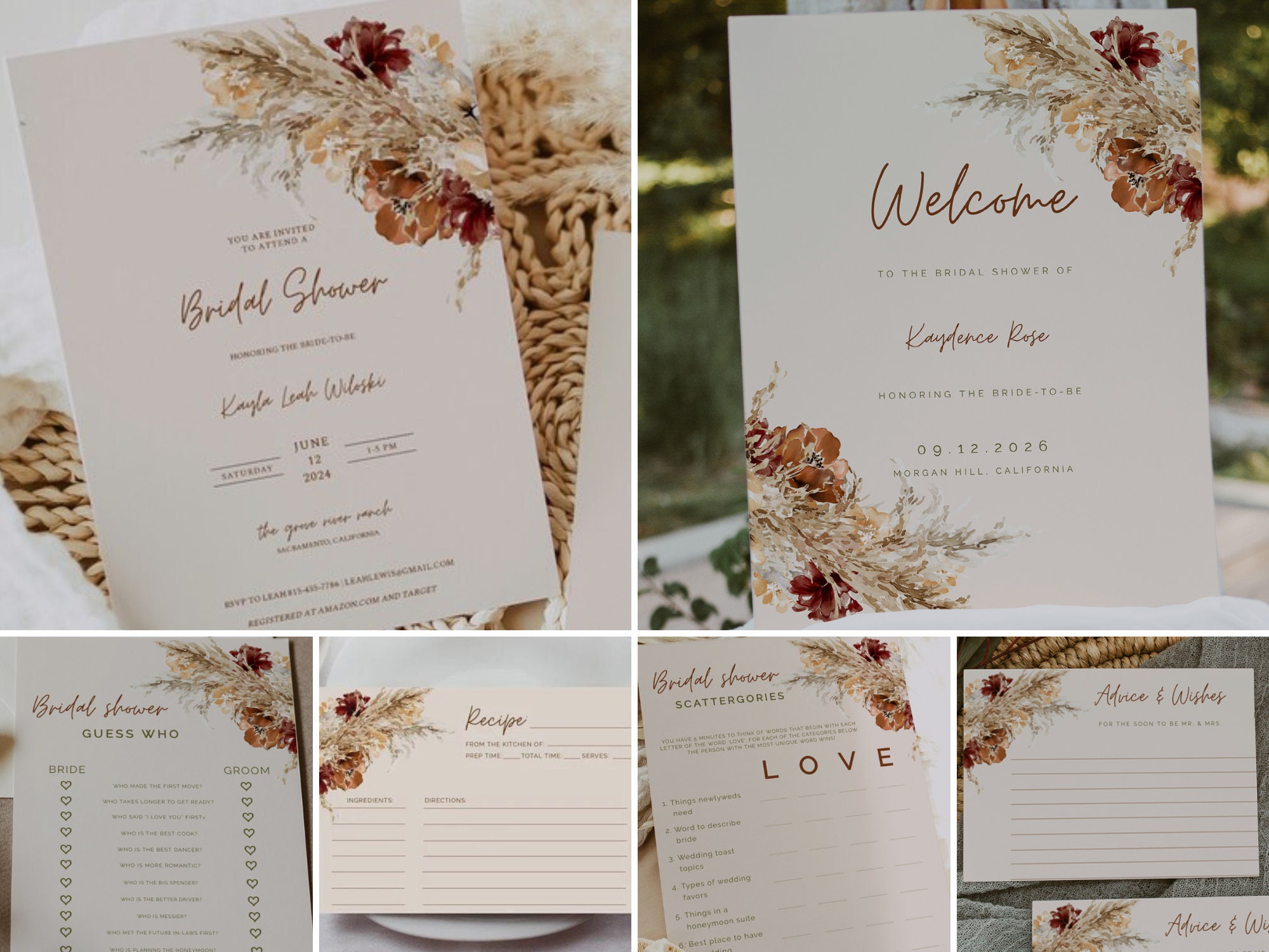 KAYDENCE - Boho Fall Bridal Shower Bundle, Couples Shower Set, Instant Download, Bridal Shower Invitation set, Printable, Fall Bridal Shower