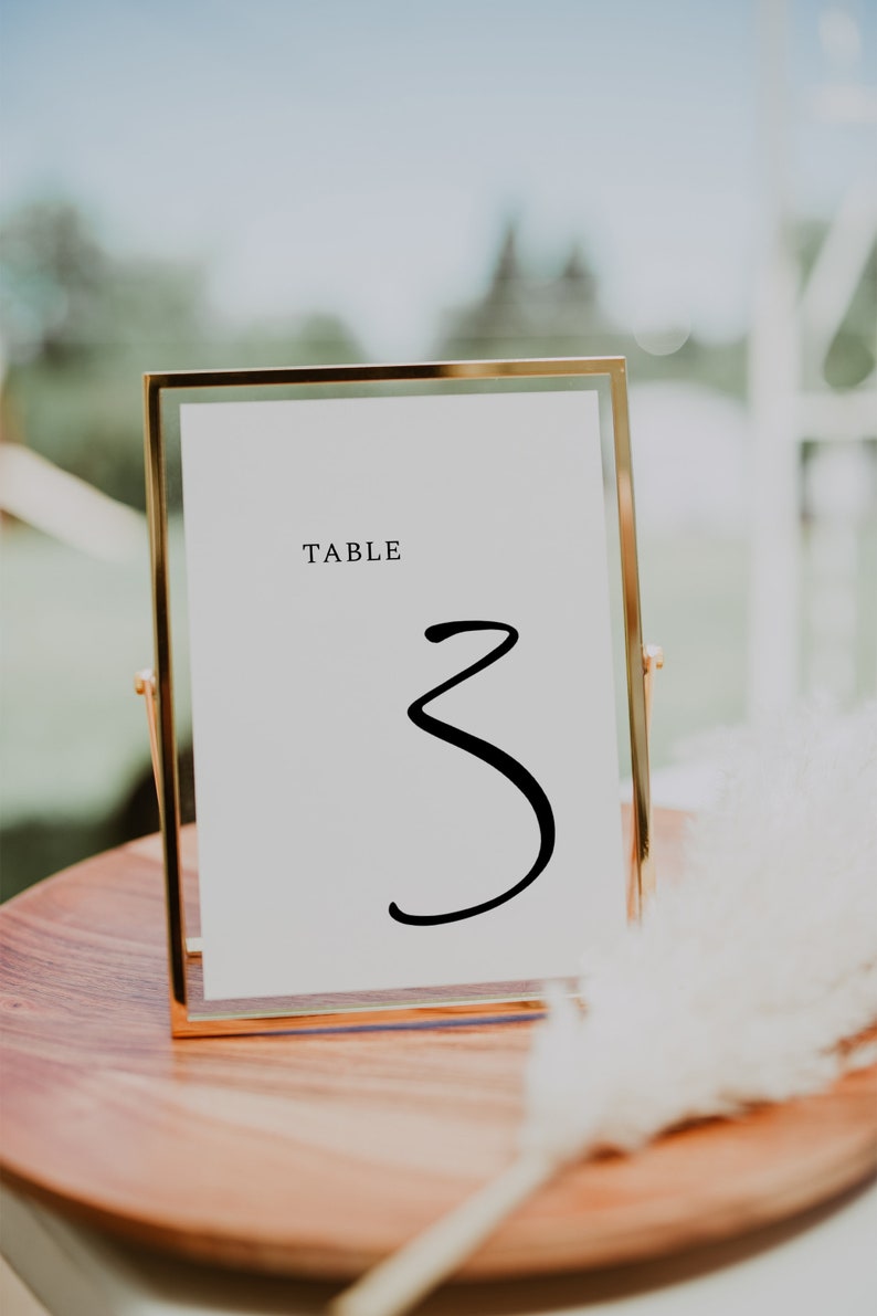 NORAH Minimalist Table Number, Modern Wedding Template, Instant Download, Editable table no Sign, Printable table Sign, diy sign, elegant image 1