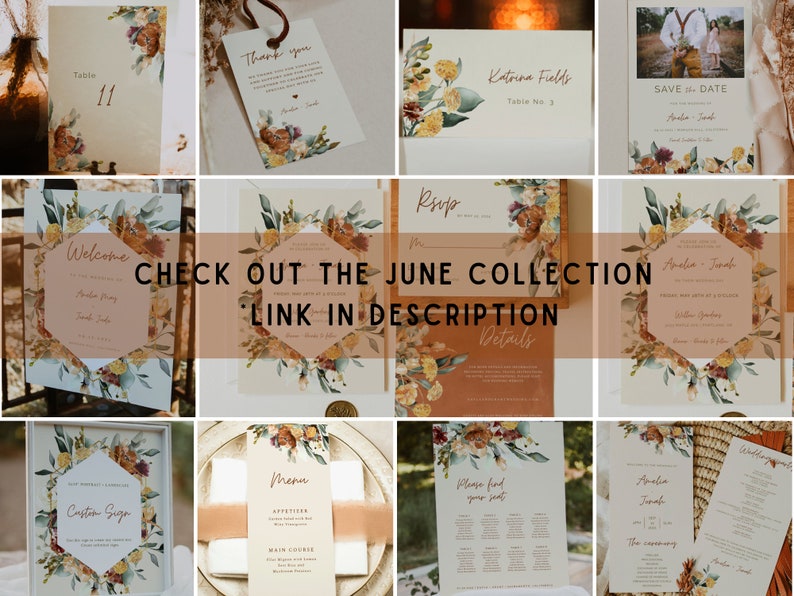 JUNE Rustic Fall Wedding Table Number Card, Wedding Table No Template, Instant Download, Editable Wedding Sign, Printable, Rustic Table No image 4