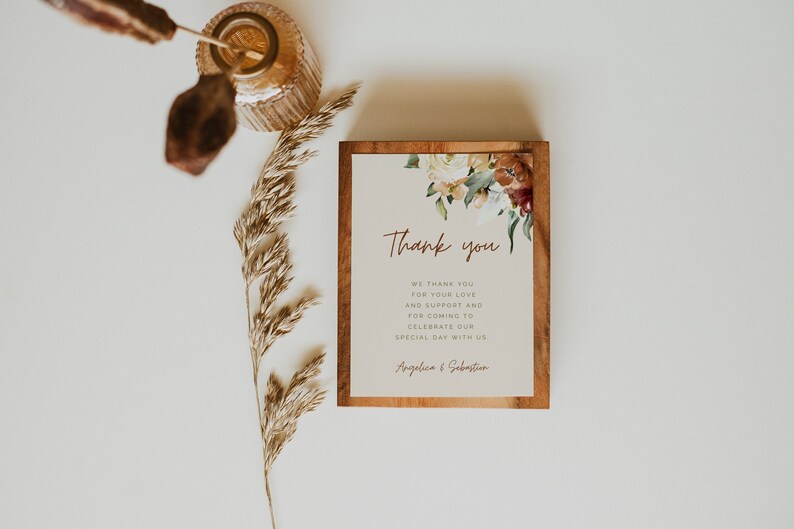 JUNIPER Boho Fall Wedding Thank You Card Tag, Wedding Template, Instant Download, Editable Thankyou card, Printable Fall Wedding card image 2