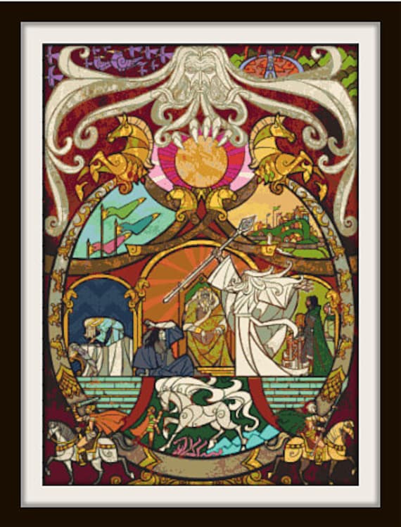 LOTR Palace of King Theoden Stained Glass Cross Stitch Pattern Pdf