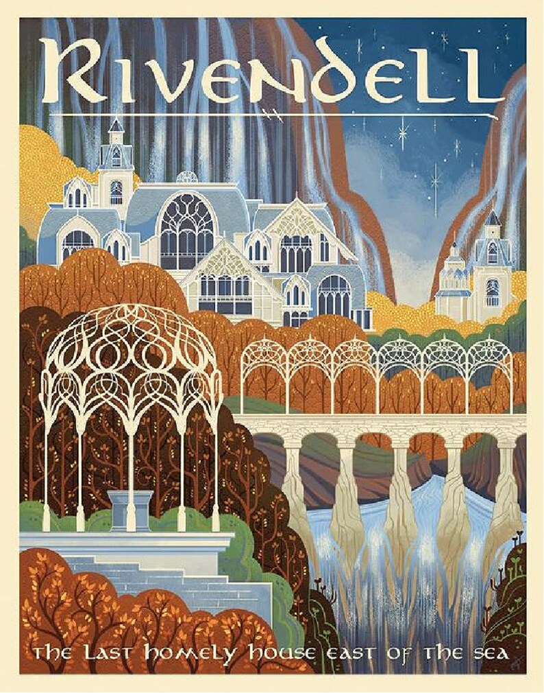 LOTR Rivendell Travel Poster cross stitch pattern pdf format | Etsy