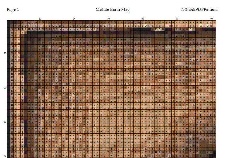 LOTR Middle Earth Map cross stitch pattern pdf format Etsy