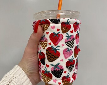 Handgemachte Kaffee Schutzhülle aus 100% Baumwolle - Chocolate Strawberry Print Valentine