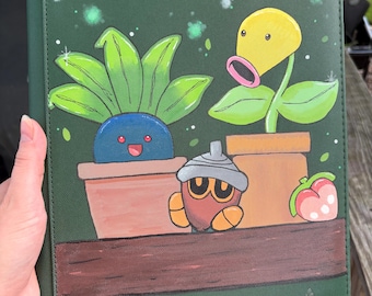 Pokemon Binder - custom painted - oddish, bellsprout, seedot green 9 card binder - hand painted