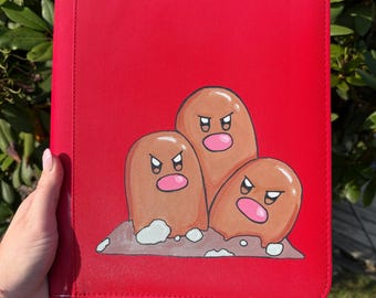 Pokemon Dugtrio Diglet painted binder - custom red 4 card top loader binder - hand painted