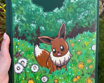 Pokemon Custom Painted Binder - Eevee green 9 card binder - hand painted