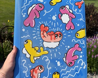 Tatsugiri Pokemon painted binder - custom blue 9 card top loader binder - hand painted TCG inspired Art