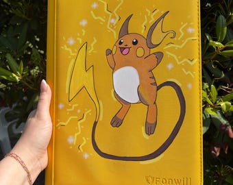 Pokemon Custom Painted Binder - Raichu pikachu yellow 9 card binder - hand painted