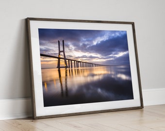 Vasco da Gama Bridge Landscape Photography, Portugal Digital Photo, Lisbon Printable Wall Art, Cityscape Instant Download