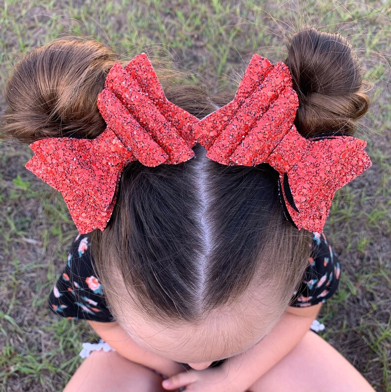 Red Hair Bow 4 Inch Bow Glitter Hair Bow Piggy Tails Etsy