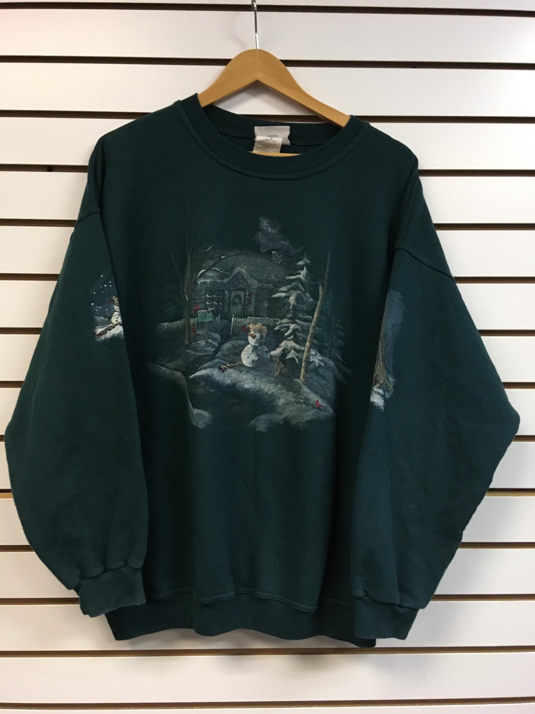 Vintage snowman snowing crewneck Sweatshirt size large 1990s 80s