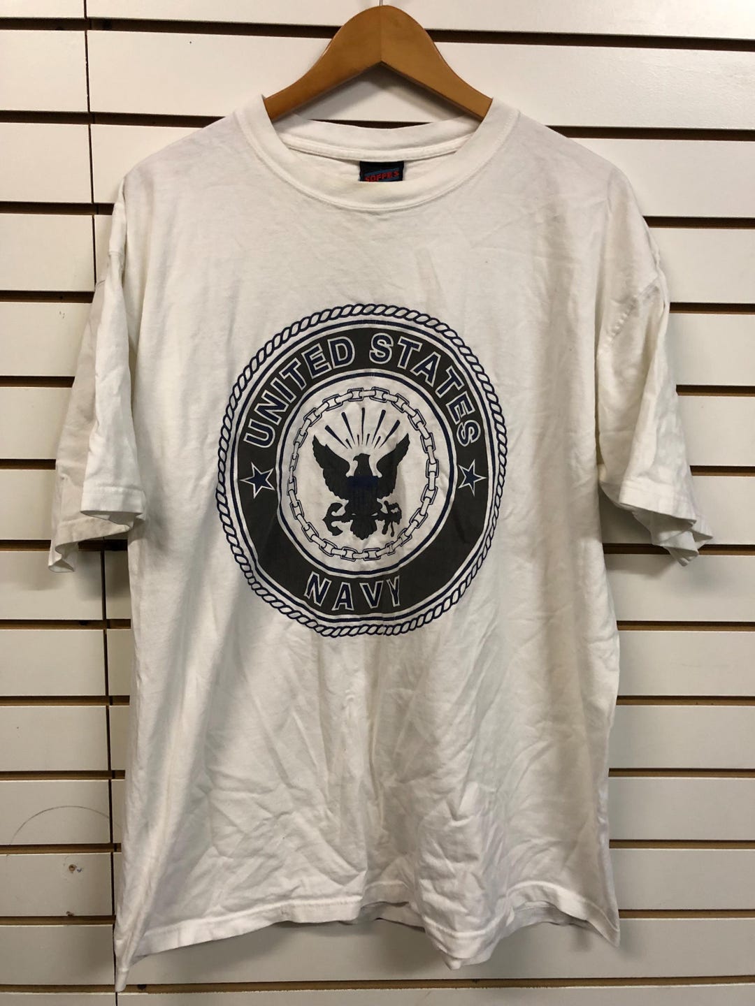 Vintage 90'S American Print T-Shirt, Made in USA, Men's XL cotton navy blue type Vintage Second Hand