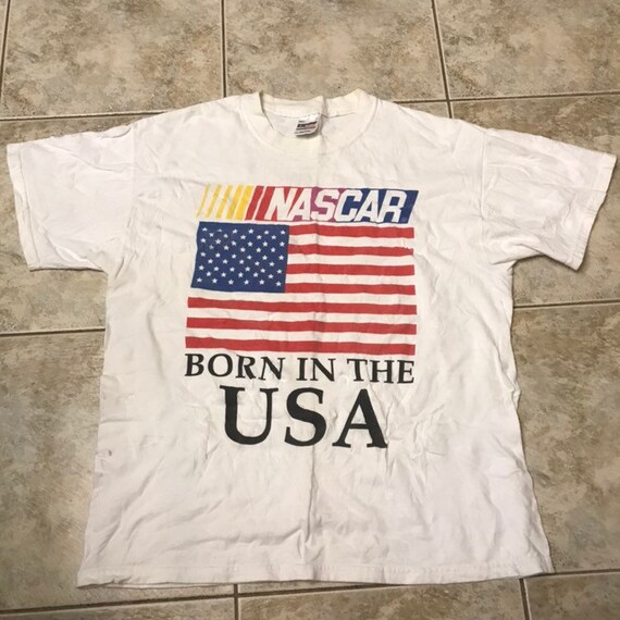 Vintage Nascar was born in the USA T Shirt Size la
