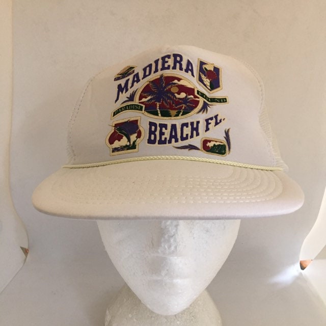 Vintage madeira Beach Florida Trucker Snapback hat 1990s 80s Z1