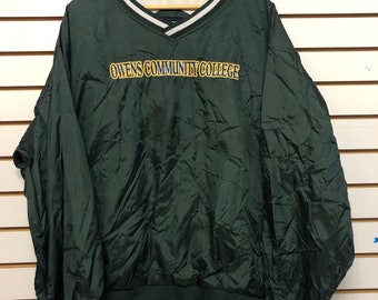 Giacca a vento vintage Owens Community College taglia 2XL degli anni '90 e '80