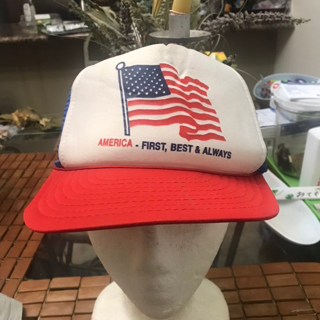 Vintage America First Best and Always Trucker Snapback Hat 1990s 