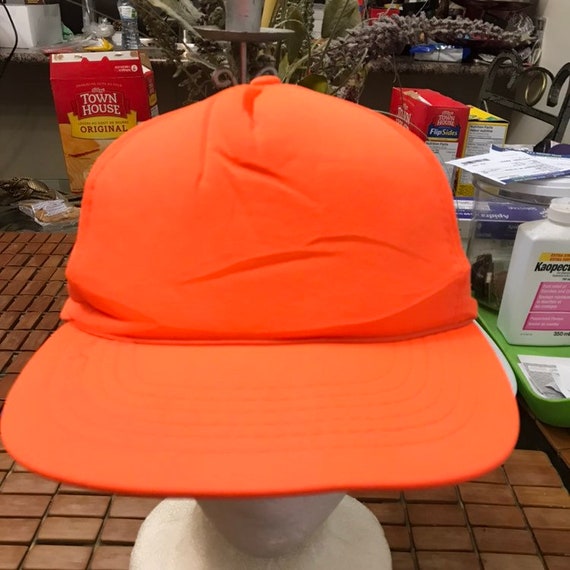 Vintage Blank orange neon Trucker Snapback Hat 19… - image 2