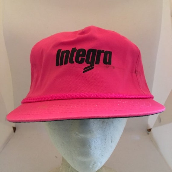 Vintage Integra Trucker SnapBack neon pink hat 19… - image 1